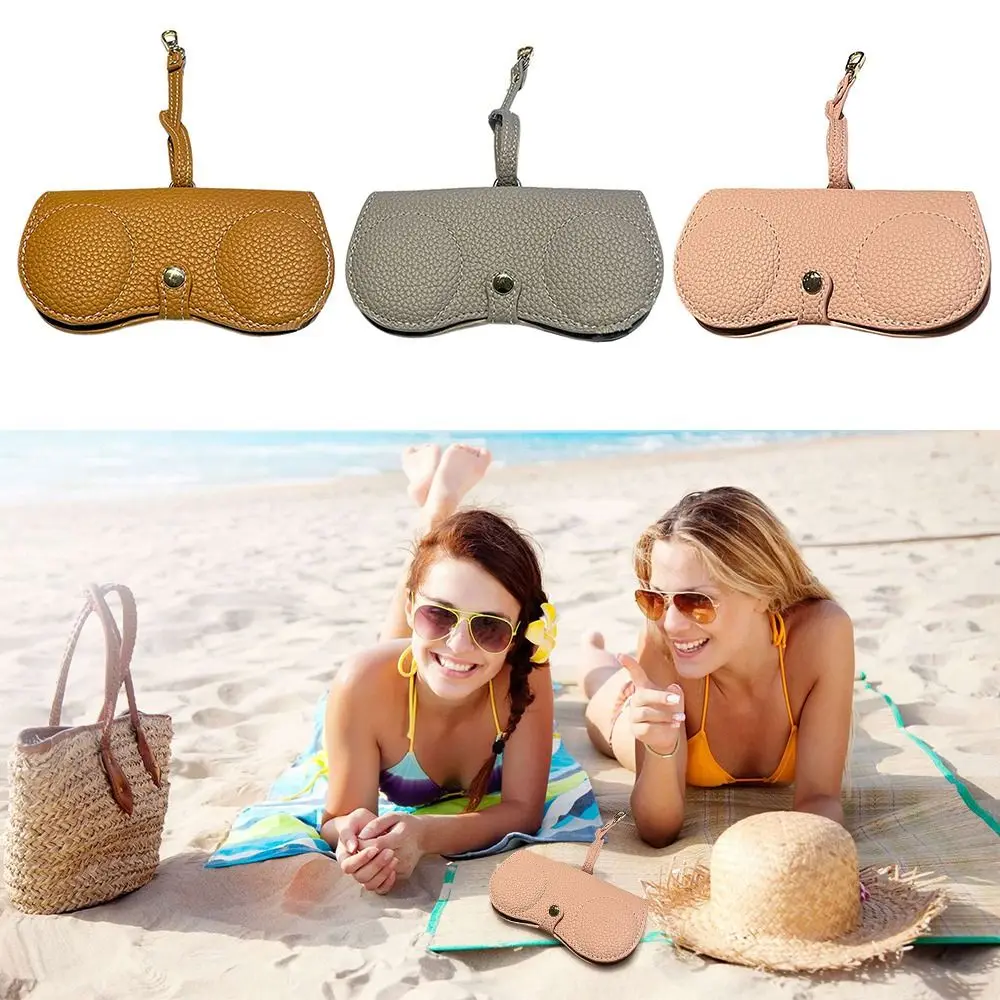 

PU Leather Sunglasses Storage Bag with Keyring Durable Hanging Sunglasses Portable Solid Color Sunglasses Pouch