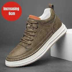 PDEP Lift 6CM Leather Shoes Autumn Invisible Inner Elevated Zapatillas De Deporte for Men Casual  Black Board Elevator Sneakers