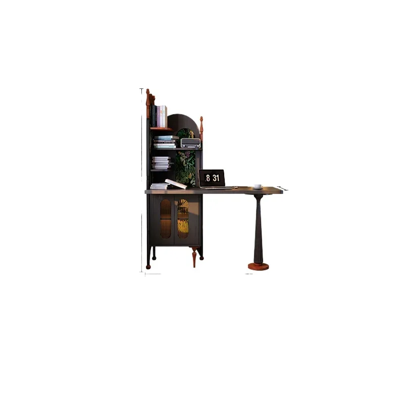 Solid wood small apartment bedroom French retro style corner study table bookshelf computer table integrated