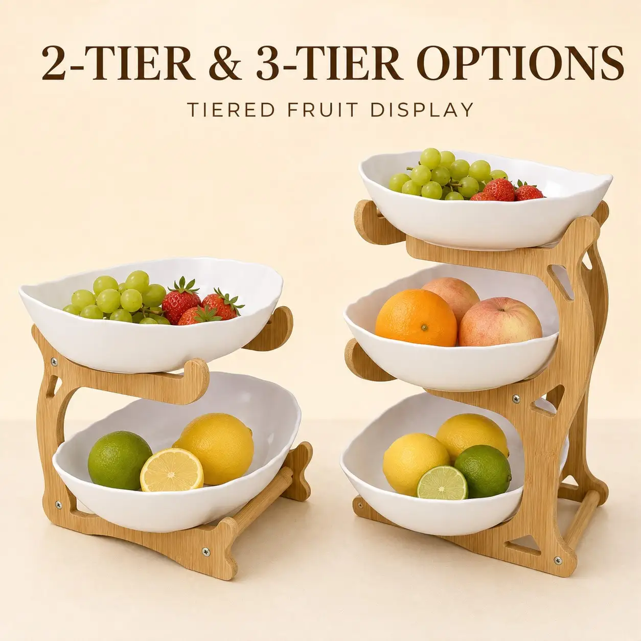 2/ 3 Layer Luxurious Wooden Elegant Fruit Rack - Double-Layer Fruit Bowl, Creative Candy Display - Natural Wood, Living Room Snack Tray, Space Saving Design, Easy Assembly, Father's Day Gift, Dessert Kitchen Service Tray