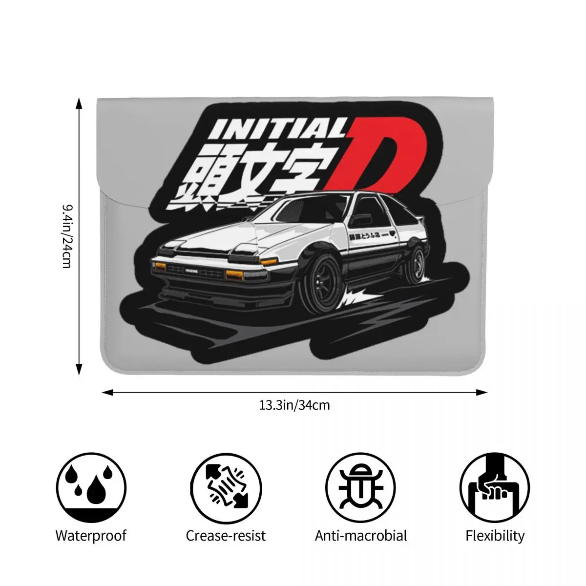 Anime Drift AE86 Initial D PU Leather Horizontal Laptop Sleeve Shockproof Soft Lining Notebook Case 13 Inch