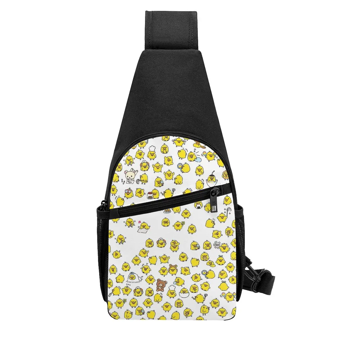 Cute Kiiroitori Pattern Rilakkuma Chest Bag Men Sling Crossbody Backpack Chest Bag Travel Hiking Daypack Shoulder Bag