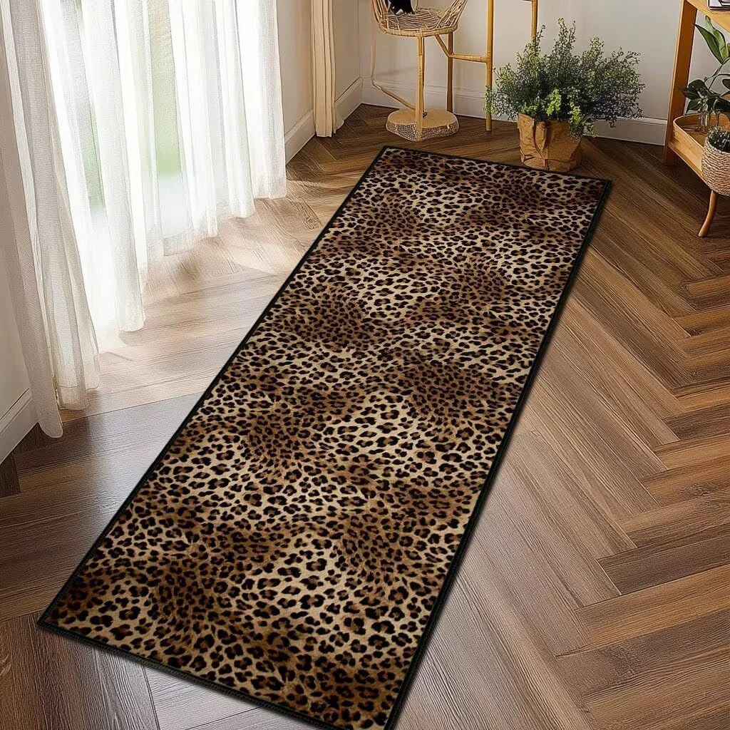 Leopard Runner Rug Cheetah Print Rugs for Hallway Kitchen Runners Animal Entrance Door Mat Non Slip Rug for Entryway Bedroom