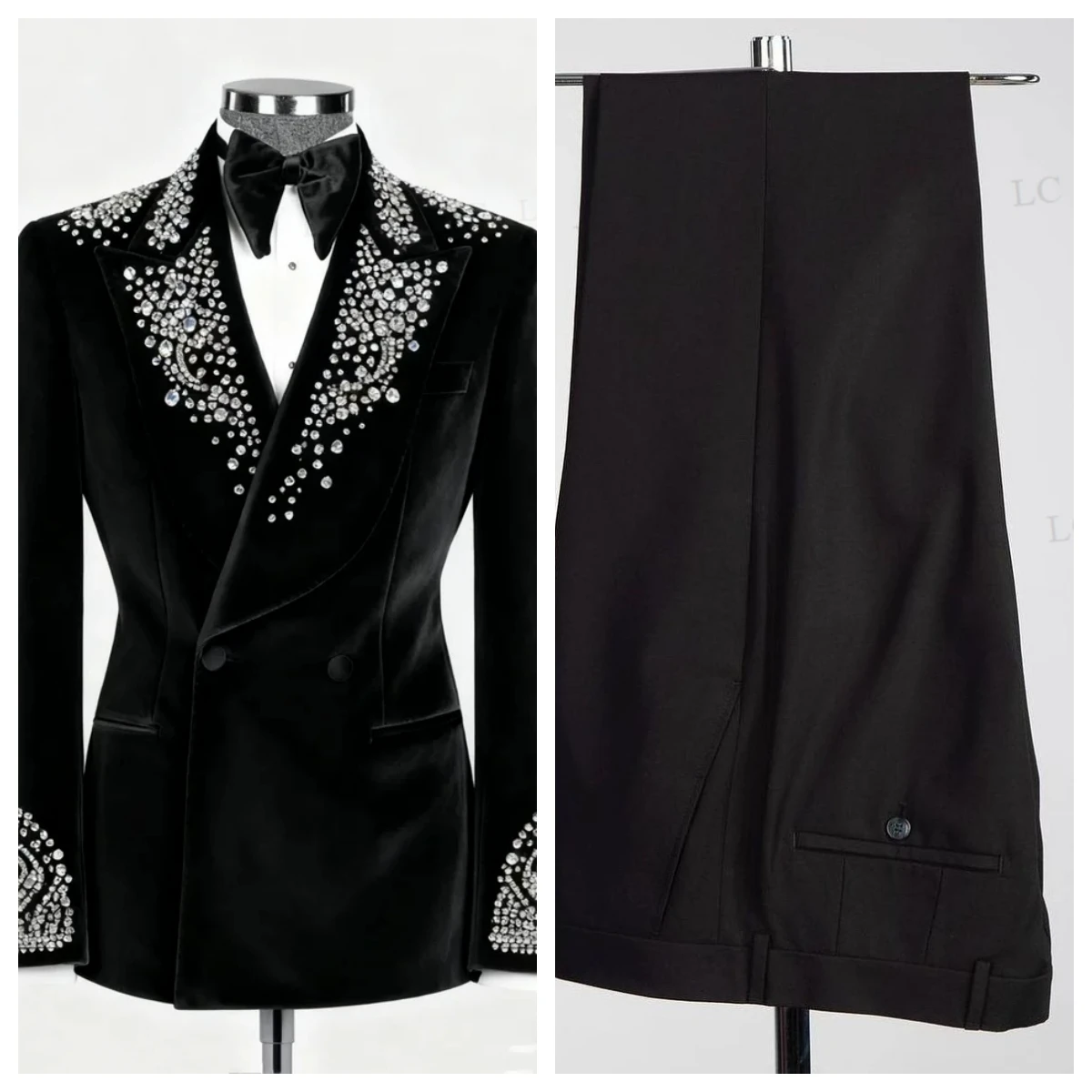 

Velvet Diamonds Modern 2 Pieces Blazer Pants Men Suits One Button Fashion Tuxedo Slim Wedding Groom Prom Plus Size Custom Tailor