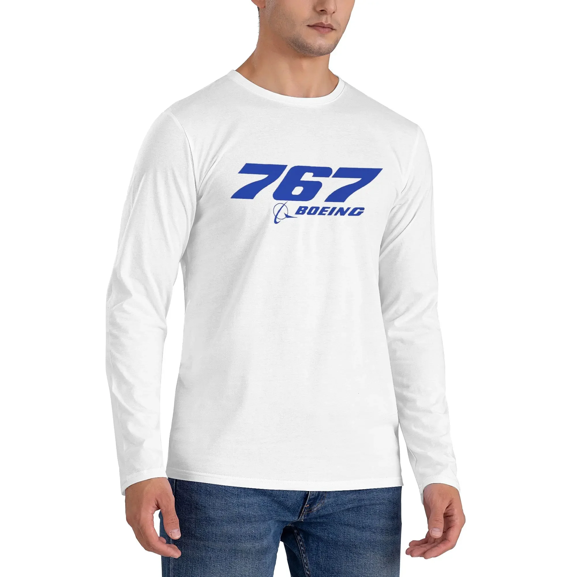 

Boeing 767 Logo Essential Men's Long Sleeved T-shirt Fashion Round Neck T shirts Spring and Autumn Men tops