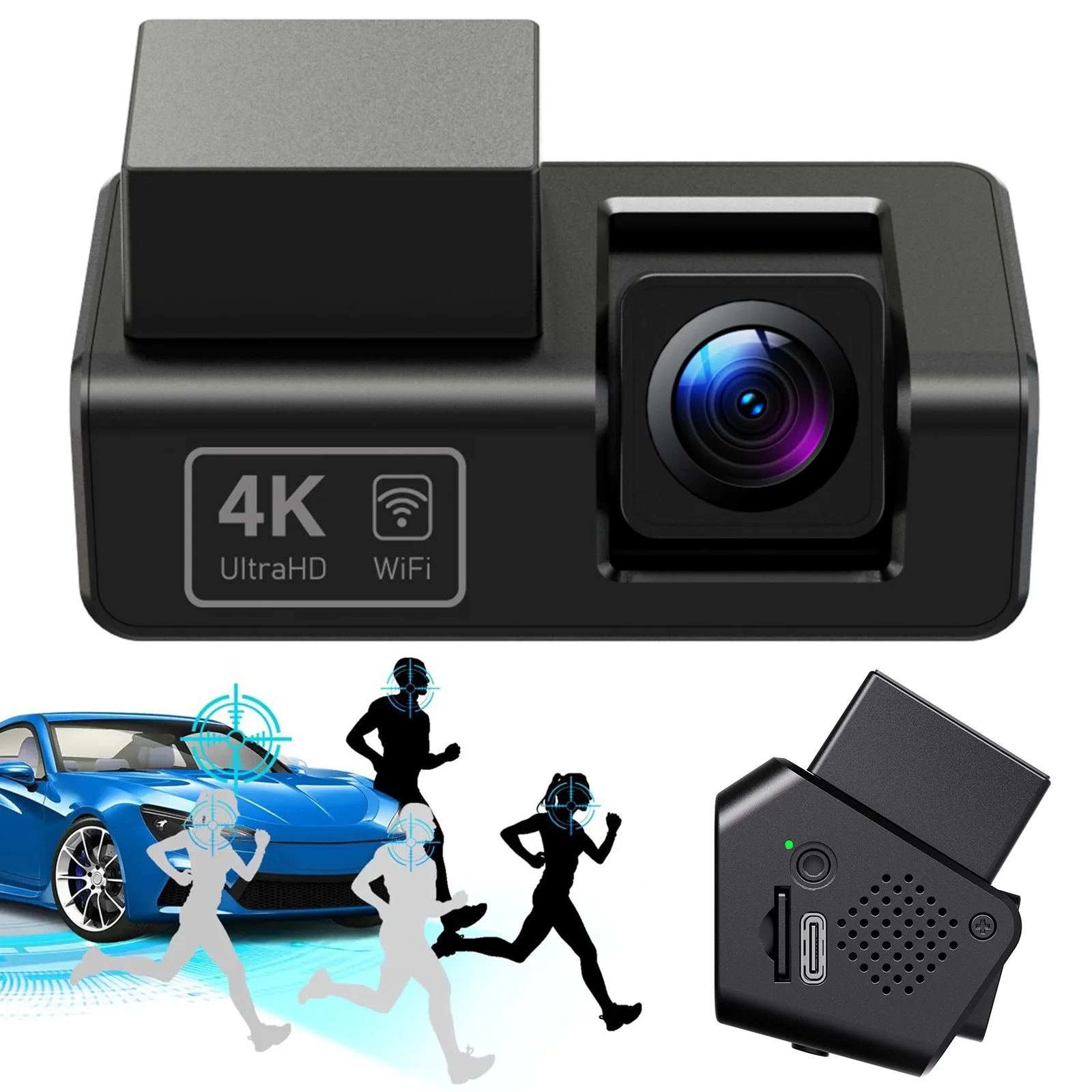 4K Dash Cam Built-in WiFi and Night Vision No Screen Dashcam for Cars with 24H Parking Mode Cycle Recording G-Sensor