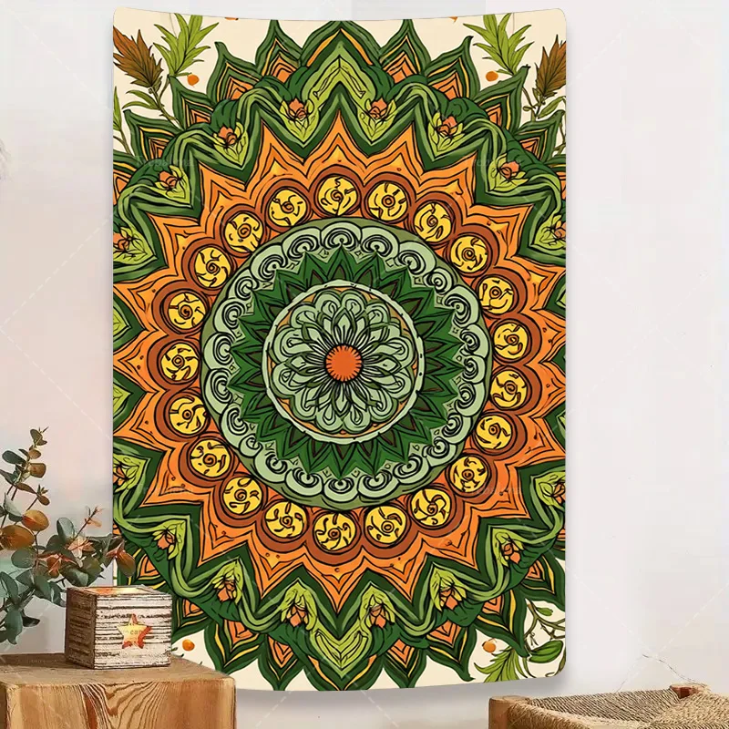 

1 шт. настенный гобелен в стиле бохо Мандала - зеленый и оранжевый цветочный настенный гобелен для богемного декора