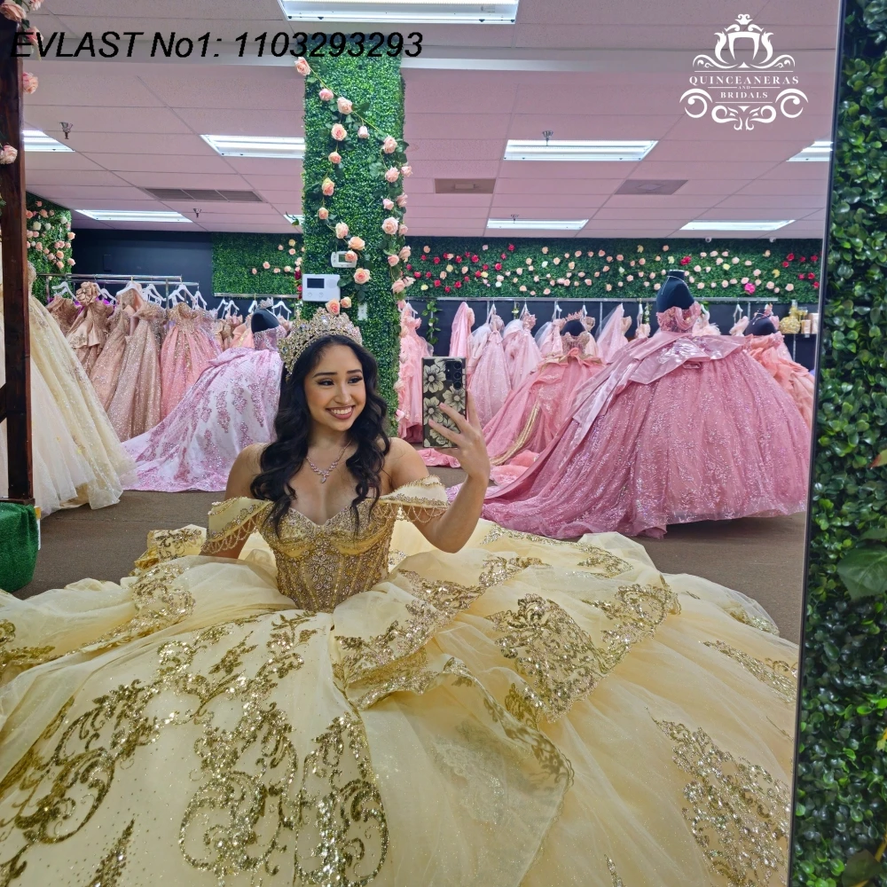 فستان EVLAST مخصص 2026 بلون الشمبانيا Quinceanera فستان حفلة مزين بالخرز متدرج حلو 16 فيستدوس دي 15 أنوس E1QN664