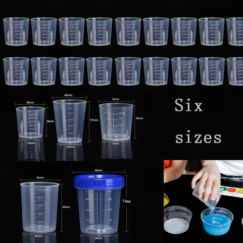 

10Pcs 20ml-120ml Mini Reusable Plastic Measuring Cups Transparent Scale Cup for Mixing Paint Stain Epoxy Resin Cooking Baking