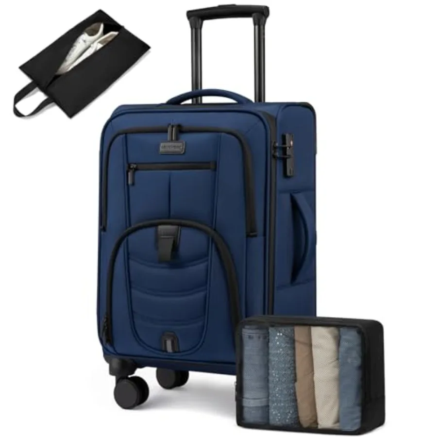 

LOVEVOOK Business Softside Checked Luggage 24 Inch Spinner with 15.6/17.3 Inch Laptop Compartment Navy Blue Large Capacity TSA