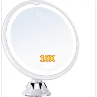 Espejo de tocador giratorio de 10x con iluminación LED, espejo de maquillaje para baño, iluminación, lámpara de maquillaje, ventosa inferior