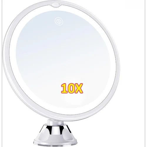 Espejo de tocador giratorio de 10x con iluminación LED, espejo de maquillaje para baño, iluminación, lámpara de maquillaje, ventosa inferior