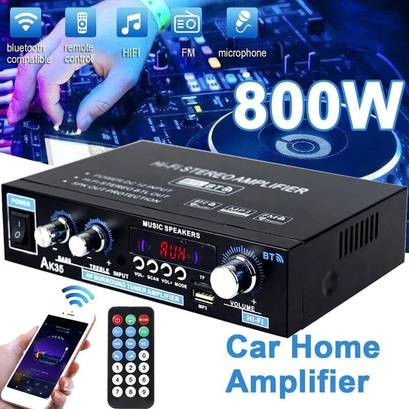 AK35/G919H 800W Home Car Power Amplifiers 2 Channel Bluetooth Surround Sound FM USB Remote Control Mini HIFI Digital Stereo Amp