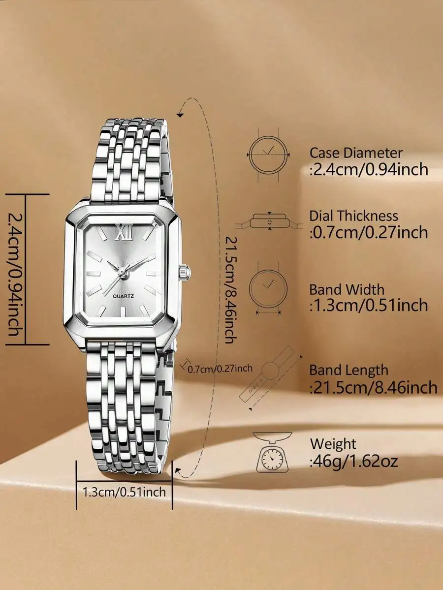 1pc Women's Watch, Classic Fashion Minimalist Square Dial Ladies Quartz Watch, Alloy Strap, Suitable For Daily Wear, Dates,