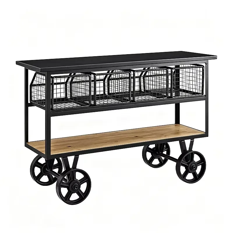 Luxury Metal and Wood Bar Cart Mobile Service Trolley for Hotel Wedding Catering