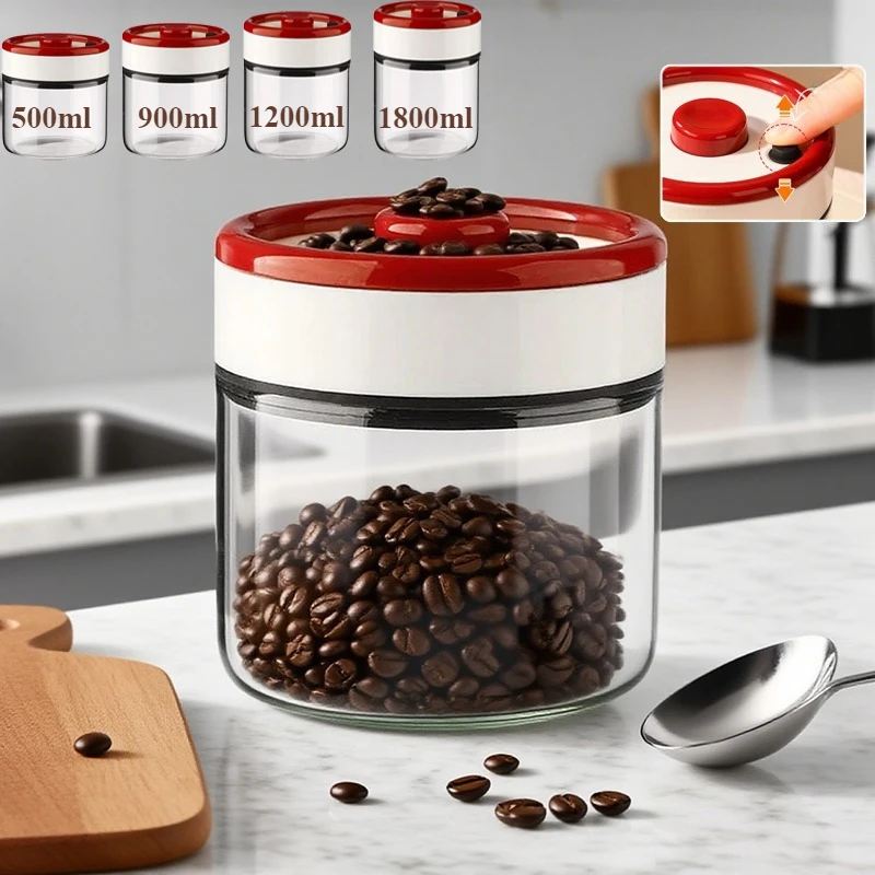 

New Press-type Vacuum Glass Sealed Tank Coffee Bean Sealed Storage BottleMoisture-proof Transparent Food Container 양념통세트 유리병