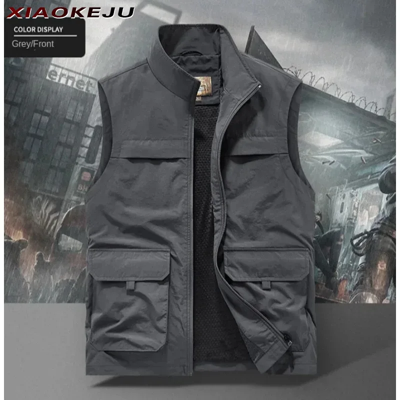 Sleeveless Multi-pocket Outerwear Vest Motorcyclist Men Hunting Fishing Tactical Man Plus Size Jacket Leisure Climbing Work Wear