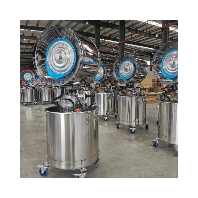 

Bestselling Stainless Steel moving Standing type 60L Water Tank Misting fan Cooling System Humidifier