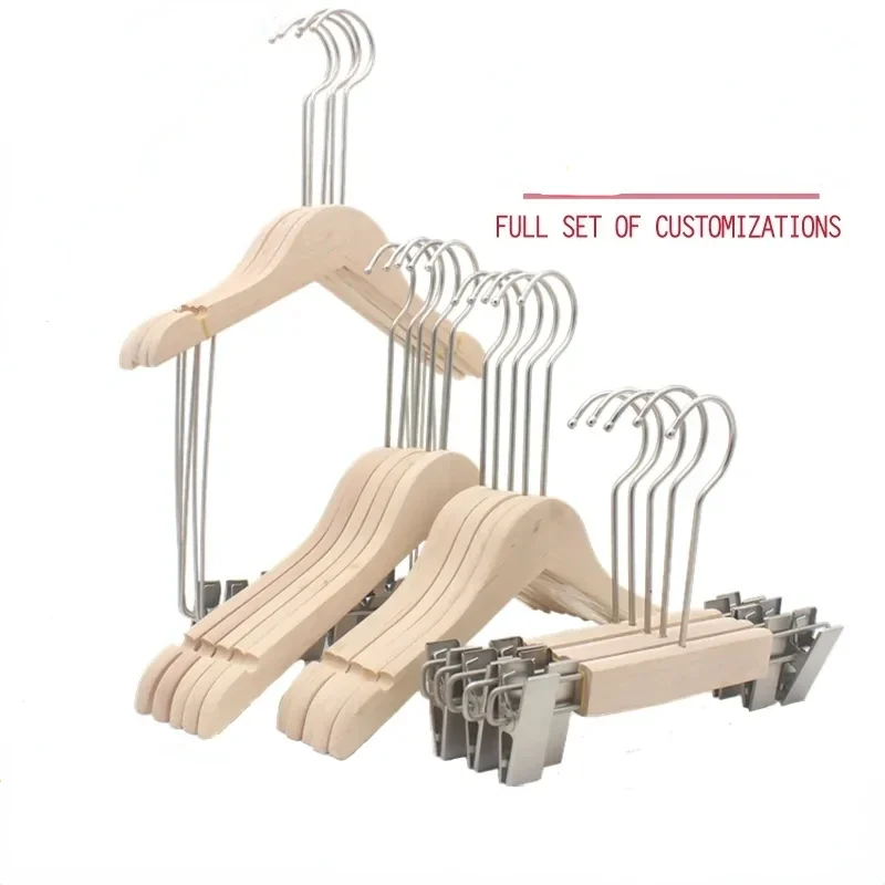Quality One-piece Hangers Solid Wood Unpainted Adult Baby Children's Suit Hanging Rack Clothes Shops Lady Connecting Dress Shelf