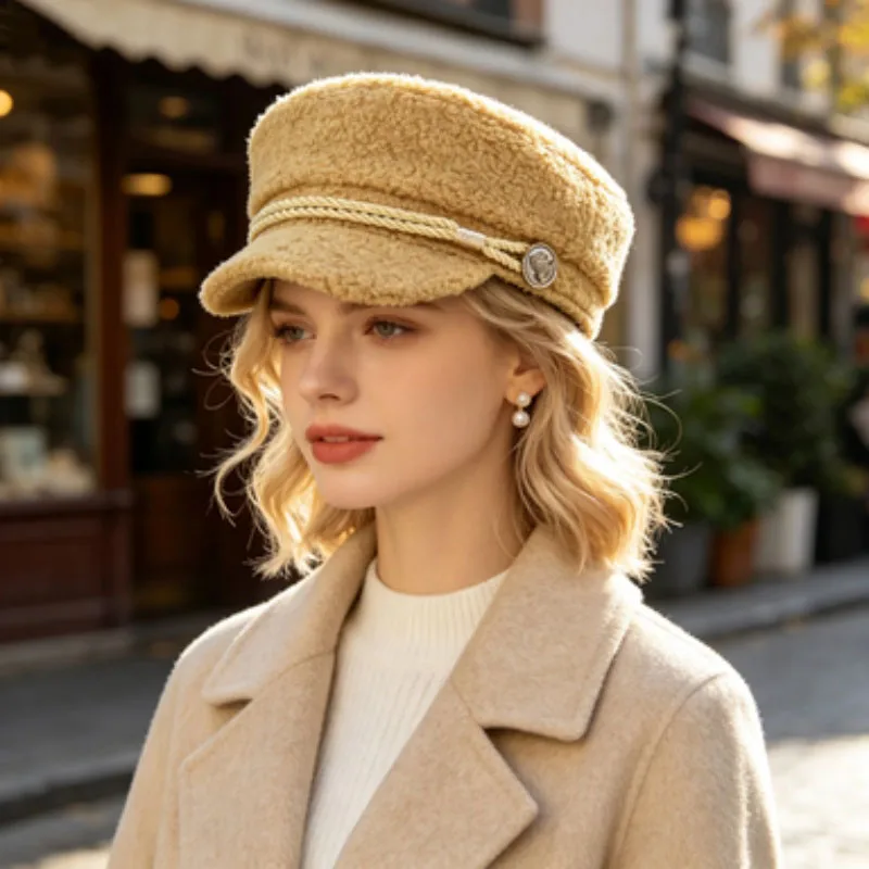 Autumn New Arrival Shearling British-Style Octagonal Beret Unisex Bohemian Versatile Casual Duckbill Beret Artist's Hat
