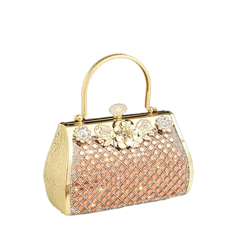 Diamond Setting Women's Golden Acrylic Evening Bag Glitter Rhinestones Hard Box Banquet Handbag Evening Bag Prom Clutches