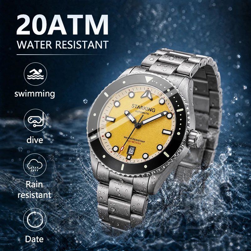 STARKING Men's Miyota 8215 Automatic Mechanical Diving Watch Luminous 20Bar Waterproof Dive Watch Sapphire Crystal Luxury Watch