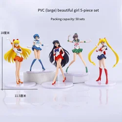 5Pcs/Set Sailor Moon PVC Action Figures 18CM Cute Tsukino Usagi Hino Rei Mizuno Ami Collection GK Model Room Decor Kids Toy Gift