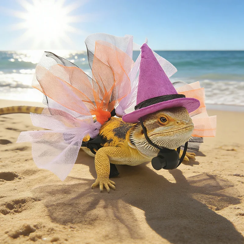 Pet Cosplay Witch Transformation Costume Lizard Pet Chameleon Outing Photo Shoot Holiday Costume Stage Performance Props