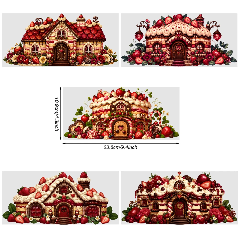 5 Sheets Strawberry Gingerbread House UV DTF Stickers UV DTF Transfer Stickers for Glass Cups for 16 oz Tumbler Cups Decoration