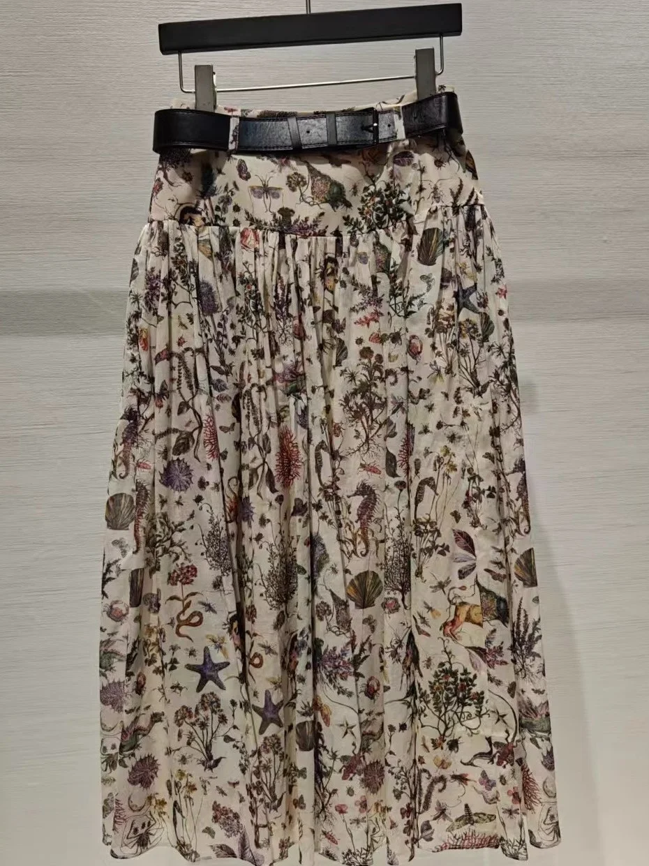 

Юбка трапециевидной формы с цветочным принтом, женская весенняя мояя утягивающая нежная повседневная юбка со средней талией, другой материал 00%