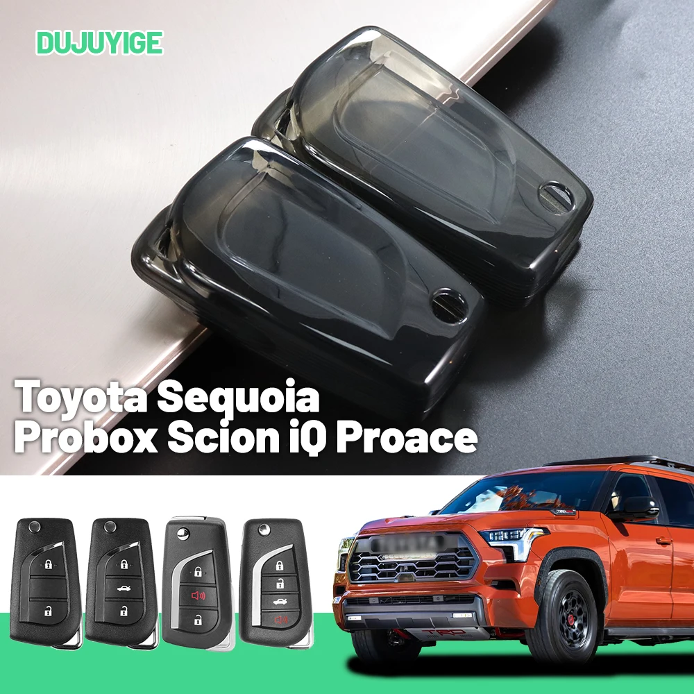 Transparente TPU-Autoschlüsselhülle für Toyota Sequoia Probox Scion iQ Proace Tacoma Vios Schlüsselanhänger-Schutzhülle Autozubehör.