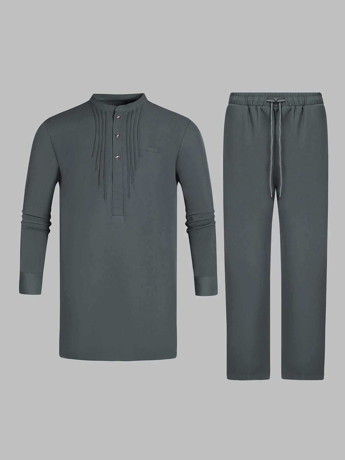 African Band Collar Button Blue Embroidered Men's Set