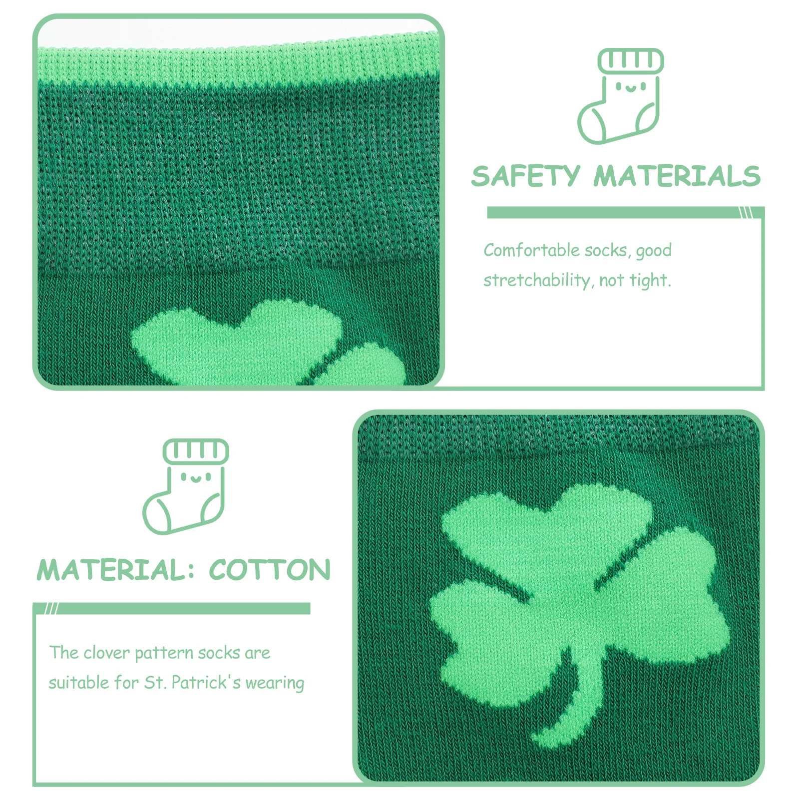 

2 пары спортивных носков для взрослых, хлопковые удобные дышащие носки средней длины с дизайном трилистника, эластичные нескользящие теплые носки для Святого Патрика