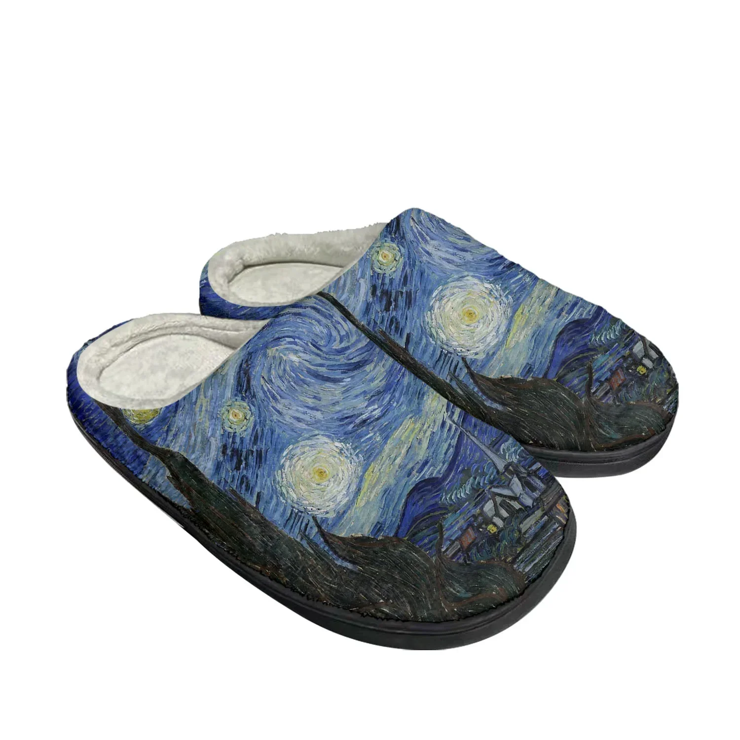 

Van Gogh Oil Paint Starry Night Home Cotton Custom Slippers Mens Womens Teenager Plush Bedroom Keep Warm Shoes Thermal Slipper