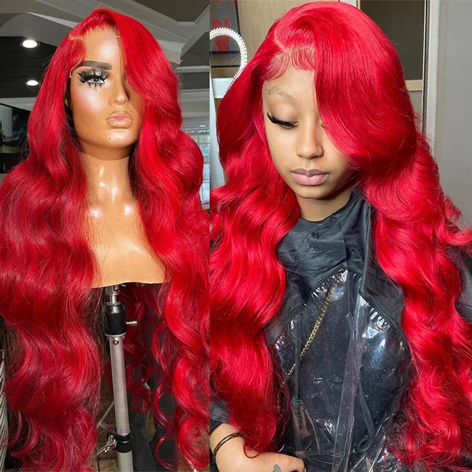 13X4 Red Hd Lace Frontal Human Hair Wigs Red Colored Body Wave Lace Front Wig Burgundy Brazilian Hair Wigs For Women Pre Plucked