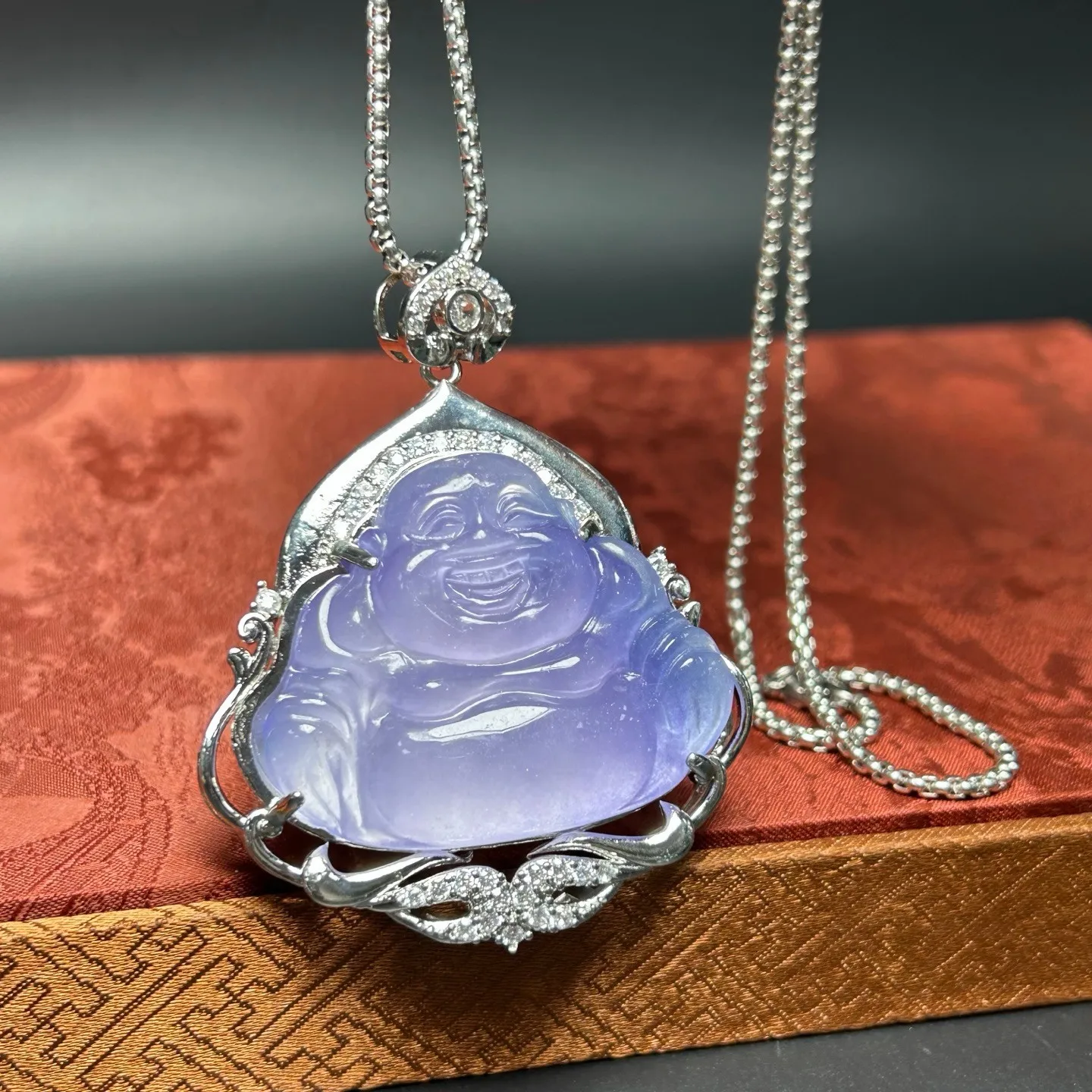 Real Natural Perfect High Ice Purple Jade Jadeite Buddha Pendant&Necklaces