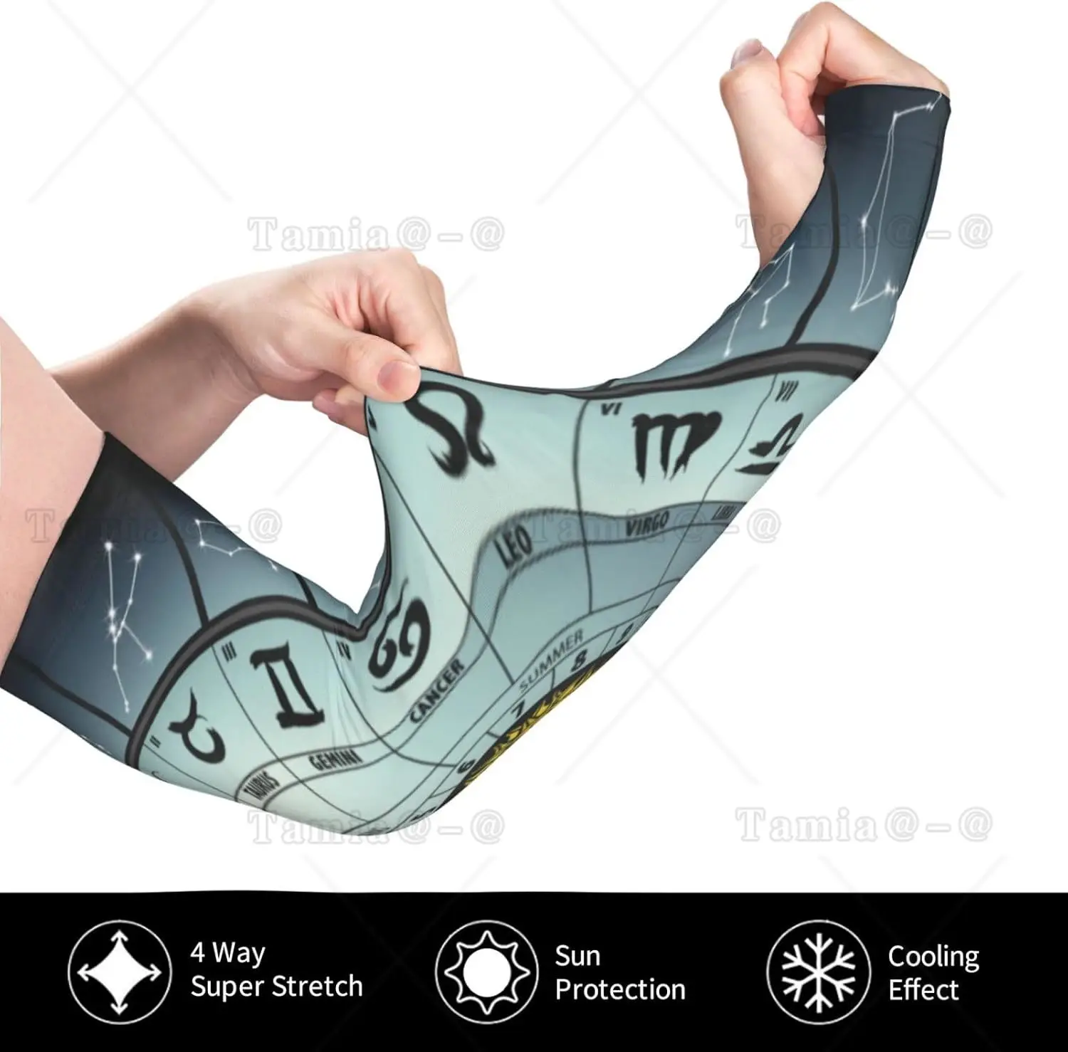 แผนภูมิราศีกลุ่มดาวโหราศาสตร์ปลอกแขนล้อป้องกันรังสียูวี Sun Unisex Sport Ice Silk Sleeves