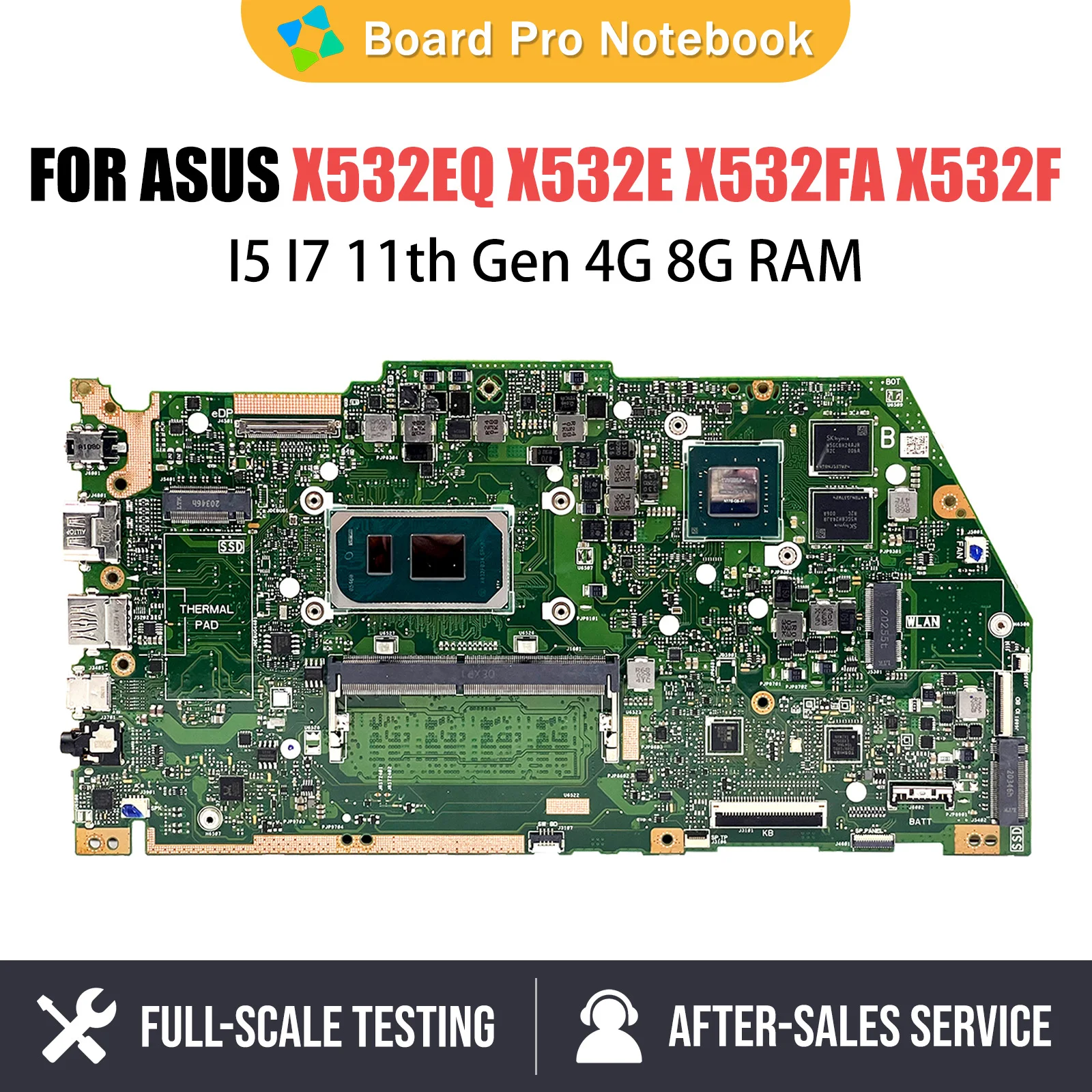 Notebook MainBoard For ASUS VivoBook X532EQ X532E X532EQ X532FA X532F Laptop Motherboard With i3 i5 i7 11th CPU 4G 8G RAM