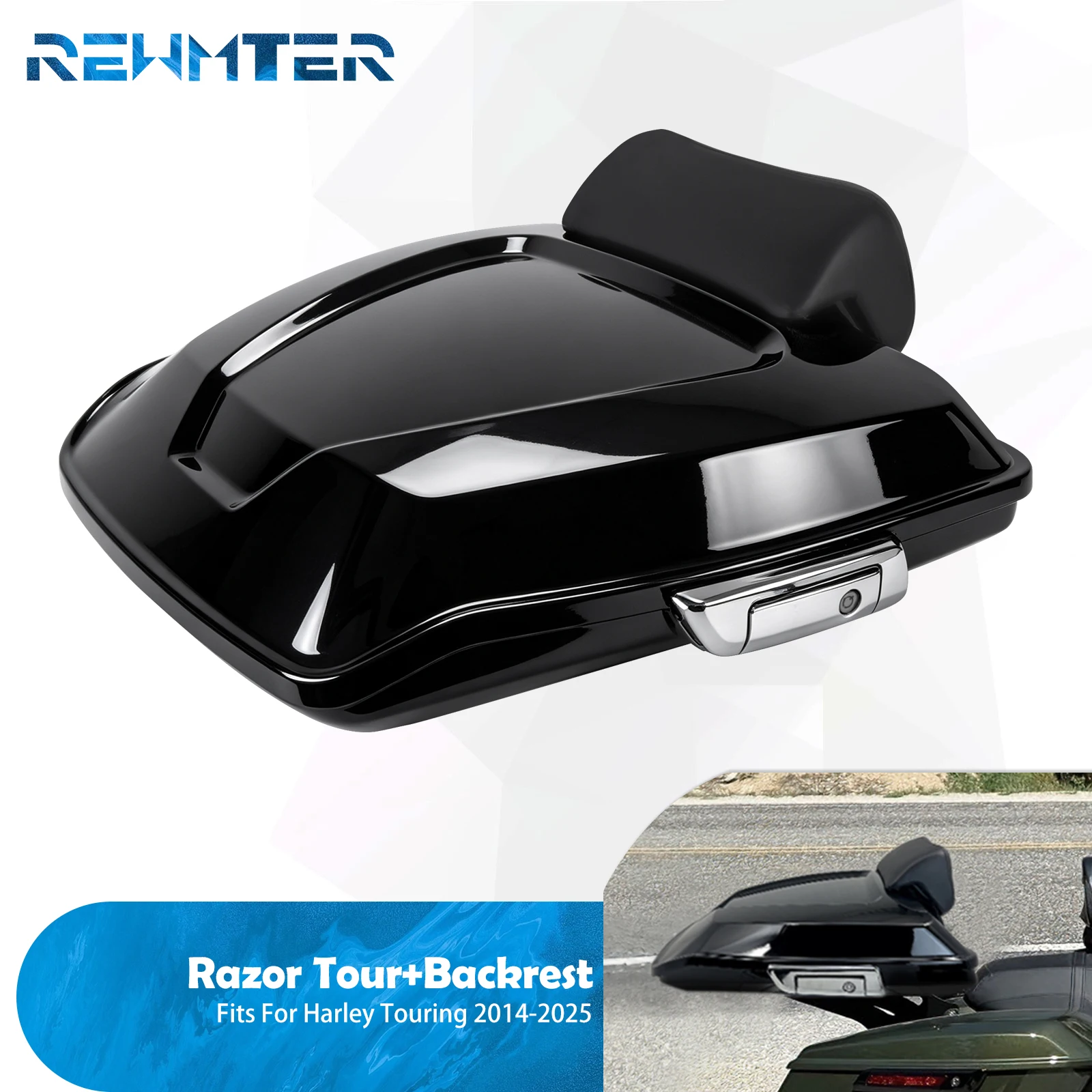 Motorcycle Razor Luggage Trunk With Latch Backrest Kit For Harley Touring 2014-2025 Road King Road Street Electra Glide FLHTK