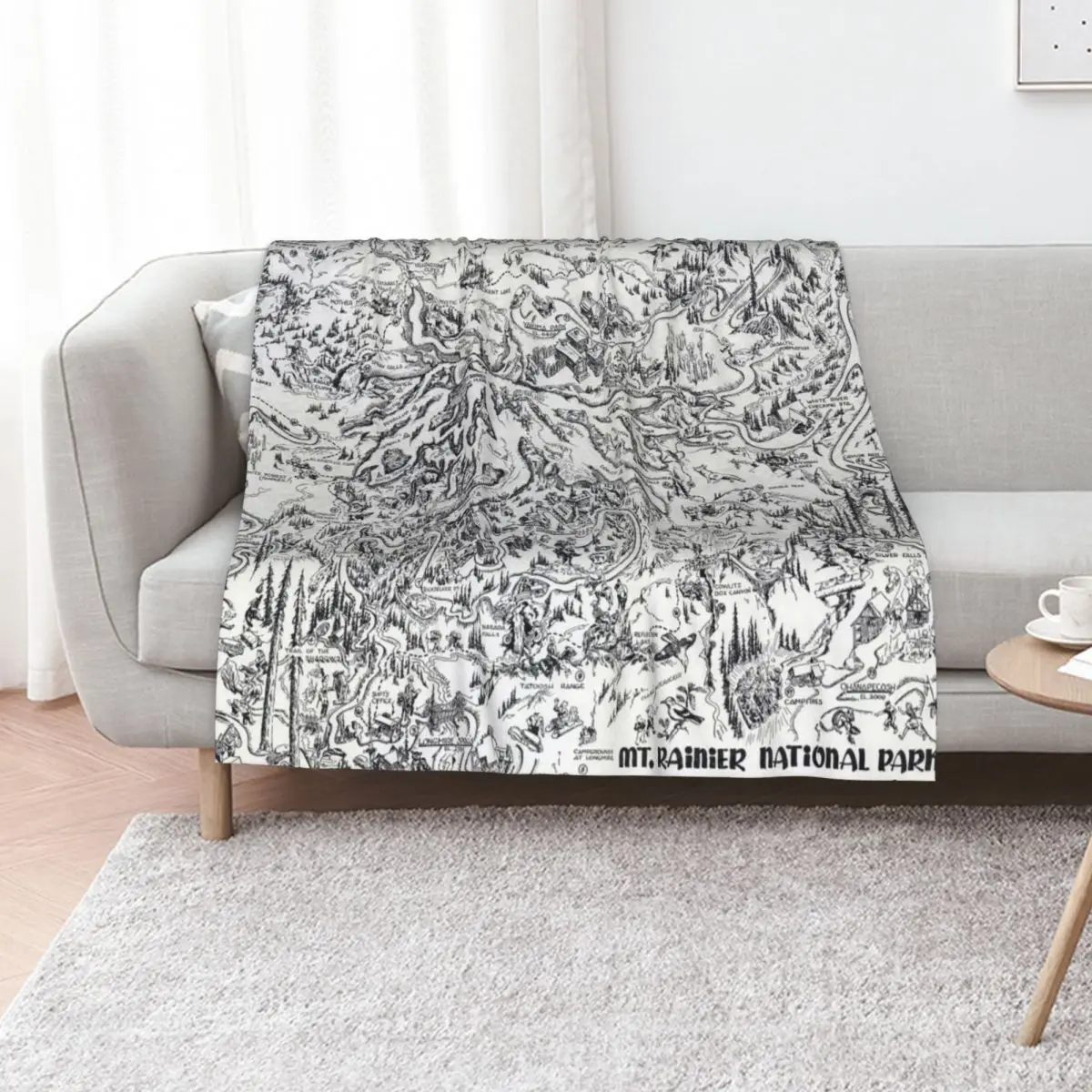 Vintage Map Mount Rainier Pictorial Travel Throw Blanket Weighted halloween Decorative Sofa Softest cosplay anime Blankets