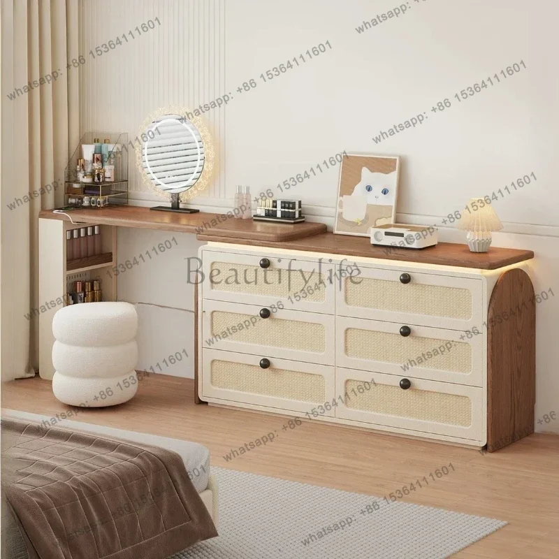 YJ Nordic Extension Dressing Table Brown Organizers Wooden Beauty Salon Vanity Desk Drawers Storage Toaletka Z Lustrem Furniture