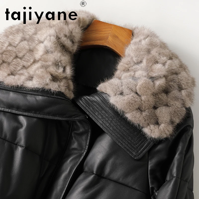 TAJIYANE Piumino d'oca bianco Donna Vera pelle di pecora Giacca in pelle Collo in pelliccia di visone Piumini 2025 Abiti invernali donna 3)