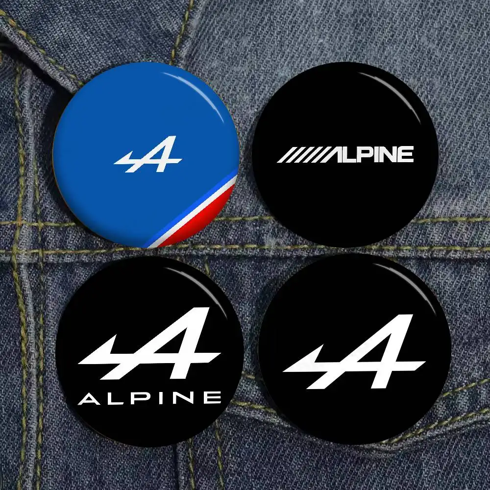 A-Alpine Racing-Sports Creative Pins Funny Faces Round Snap-in Brooch Badge Backpack Hat Accessories Jewelry Gifts