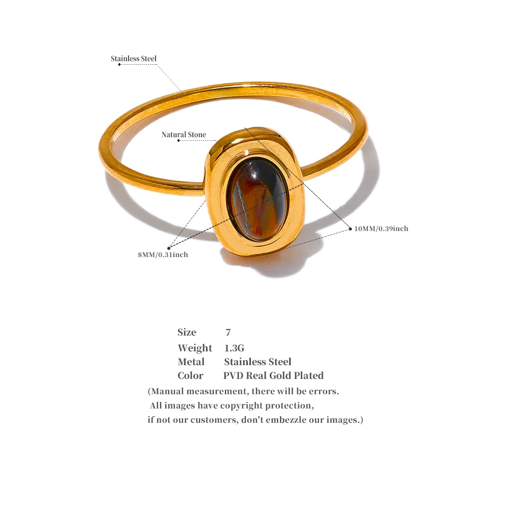Yhpup Mode Naturstein Edelstahl Oval Dünn Chic Ring Frauen 18K PVD Überzogene Wasserdichte Schmuck Zubehör Geschenk – Detail 1