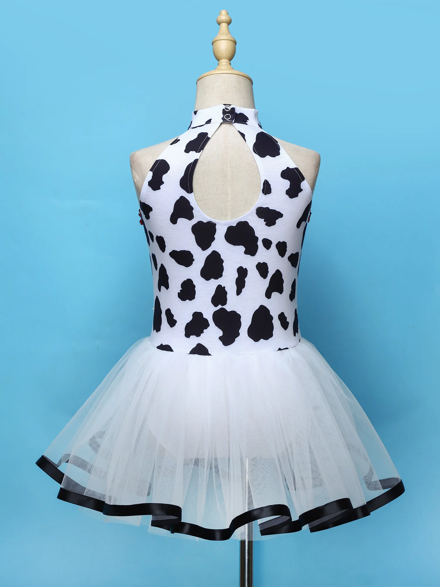 Children Girls Tutu Dress Halloween Theme Party Outfits Spotted Dog Fancy Dress Up Printed Mesh Leotard Dress Dalmatian Costume
