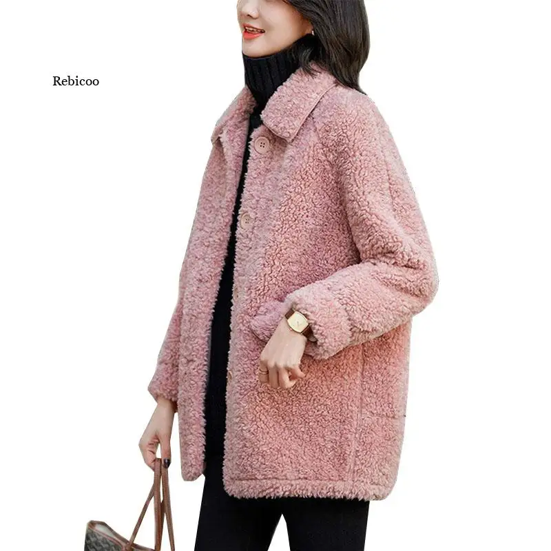 

Winter New 2022 Women's Imitate lambswool Jacket Female Coat Mid Long Velvet Thicken High Quality Warm Women Outwear Tops