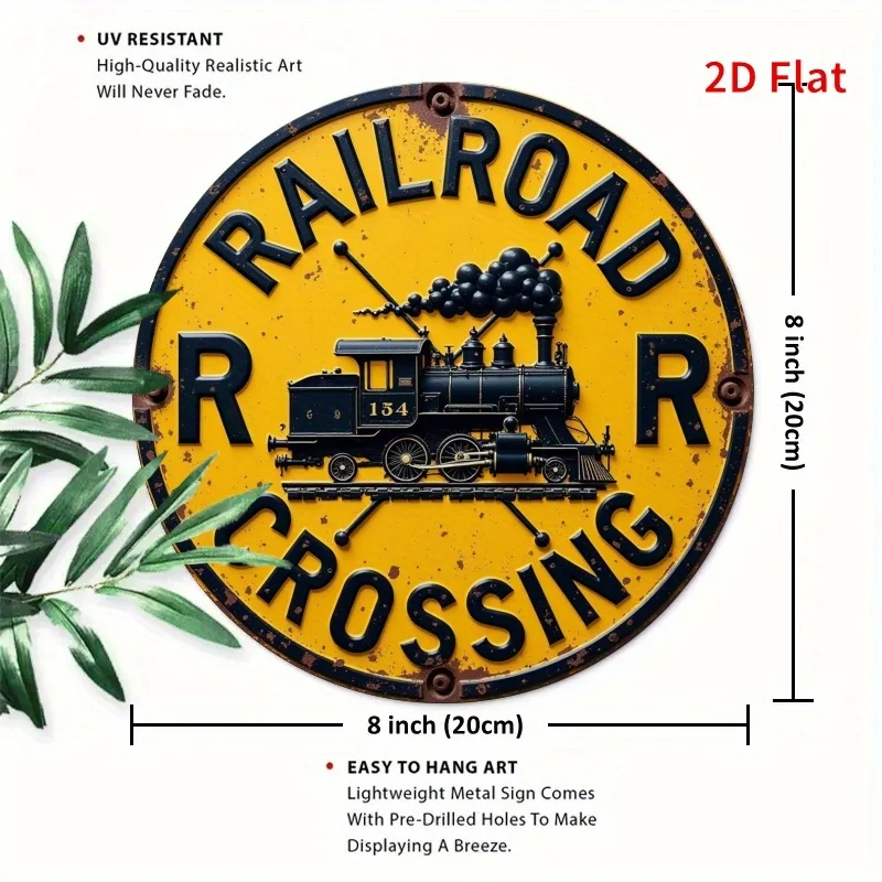 2D Flat, 2D Flat, 2D Flat 2D Printed Sign, 1pc, 19.81X19.81 cm, Relax And Enjoy, Safety Metal Sign for Railroad Crossings, Round