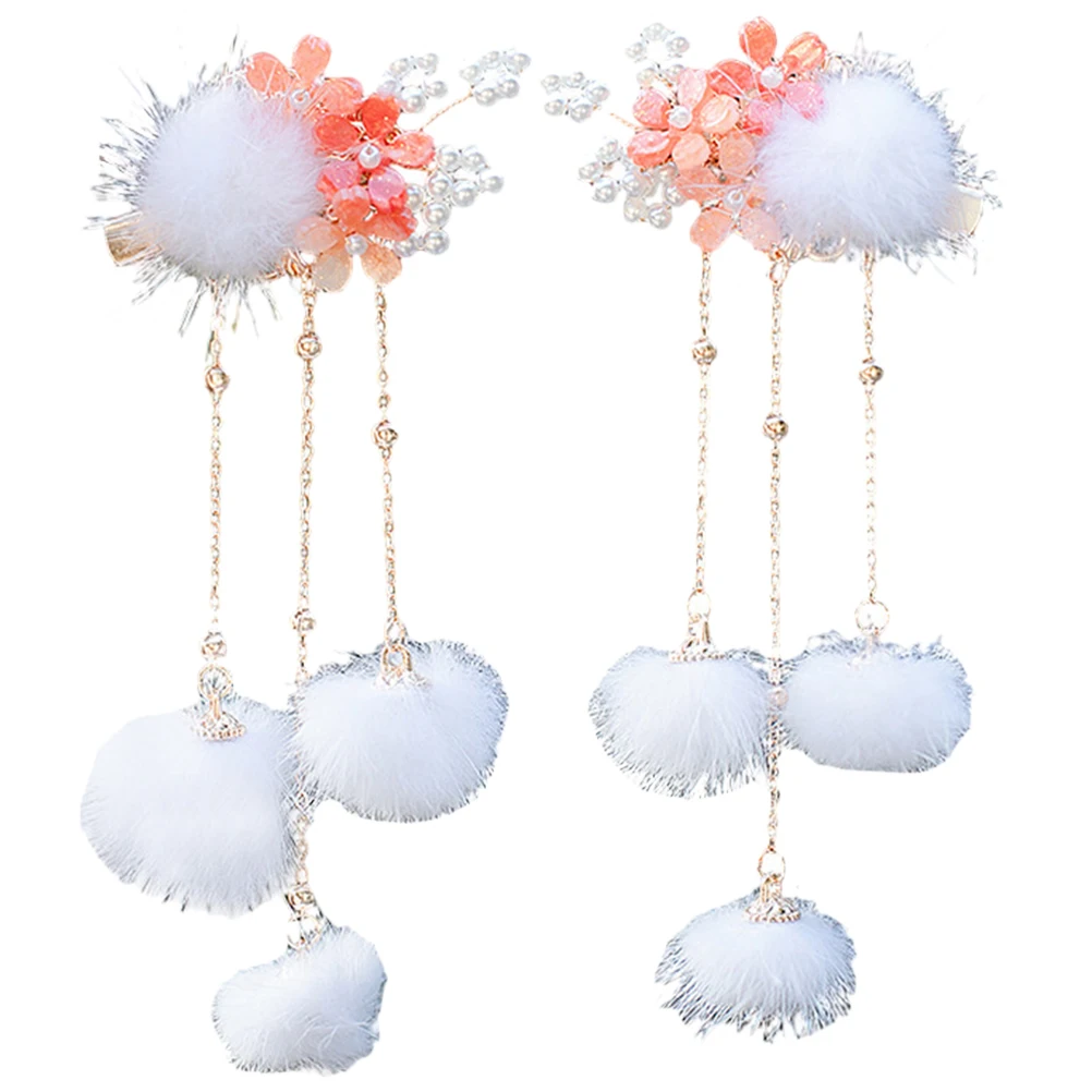 

Hanfu Tassel Hairpin Style Girl Women Traditional Chinese Accessories for Girls Accessory Clips Pompom Winter