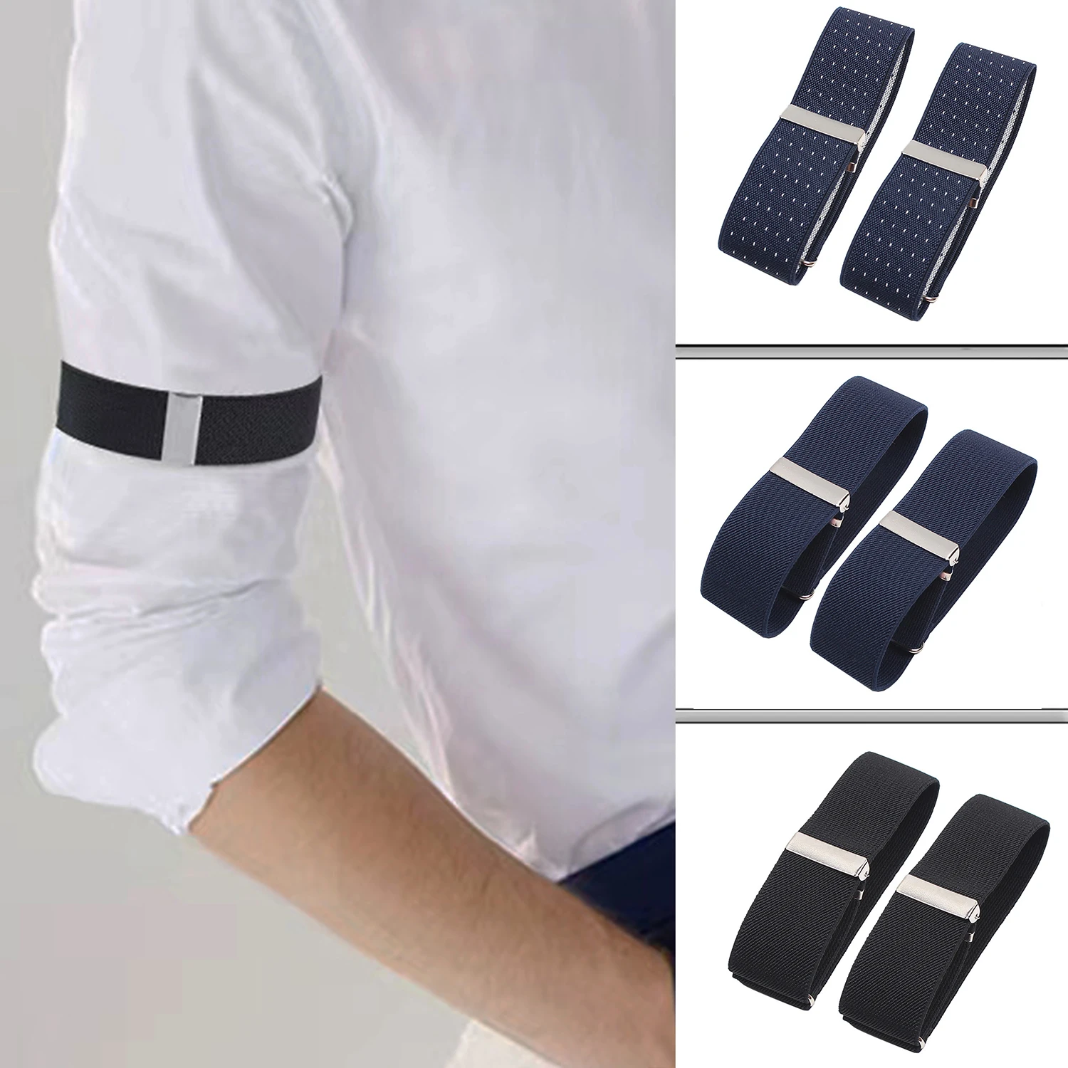 Mens Sleeve Garters Holders Stripe/Plaid Arm Bands Sleeve Shirt Groom Elastic Garter Metal Bracelet For Ladies Non-Slip Straps