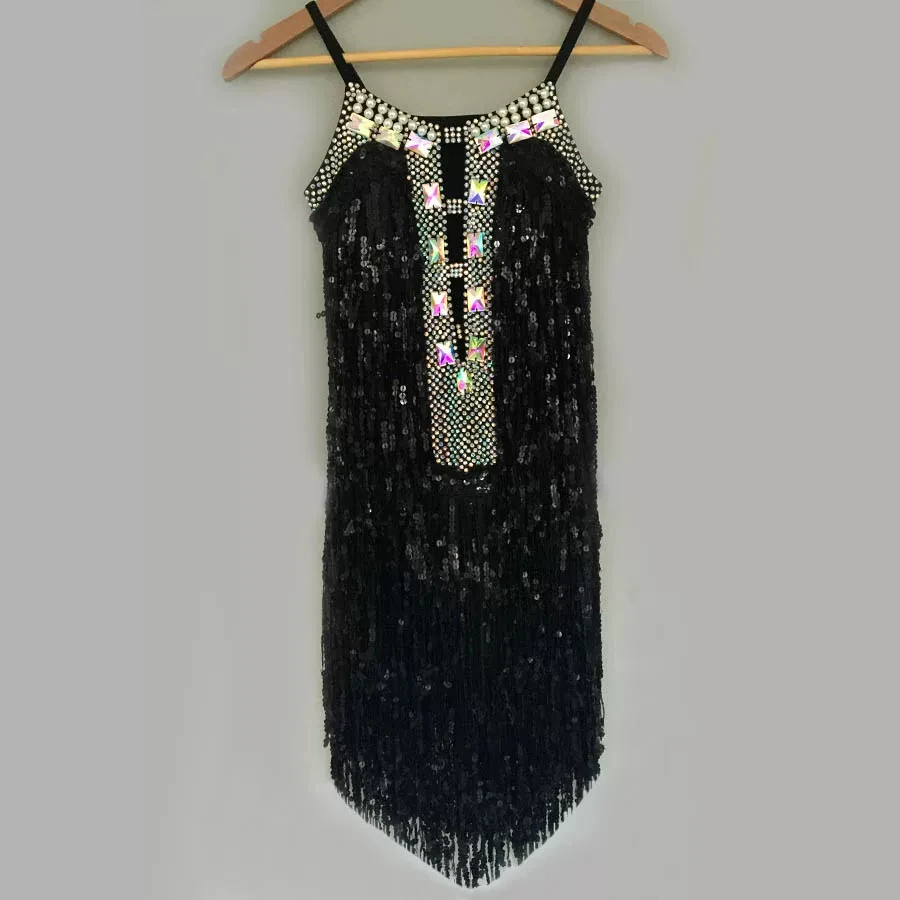 Latin Dance Adult and Children's Dress AB Diamond High end Customized Super Flash Tassel Dress Exactly Professional Dance Dress